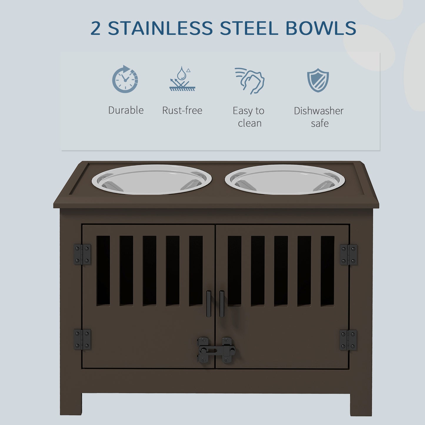 PawHut Dog Food Storage Cabinet with Bowls & Dog Feeding Station, Espresso