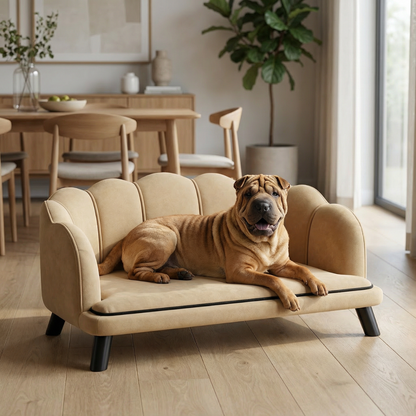 PawHut Pearl Pet Sofa, Velvet Dog Couch with Wood Legs, Coffee