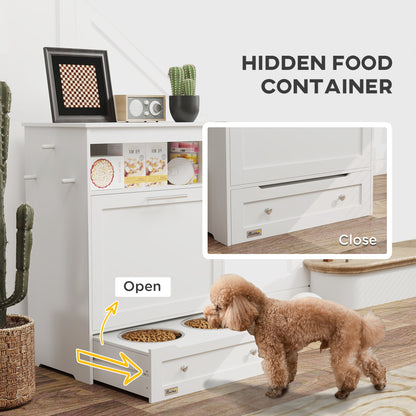 PawHut Pet Feeder Station with Storage, Dog Food Storage Container with 2 Raised Dog Bowls, White | Aosom.com