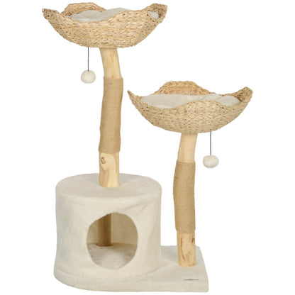 PawHut 37 Inch Modern Cat Tree w/ Wooden Scratching Posts, Condo, Beds, Cushions, Toy Balls, Anti-tip Kit | Aosom.com