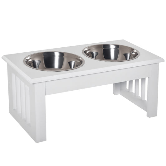 PawHut Wooden Dog Feeding Station with 2 Stainless Steel Bowls and Non-Slip Base Elegant White | Aosom.com