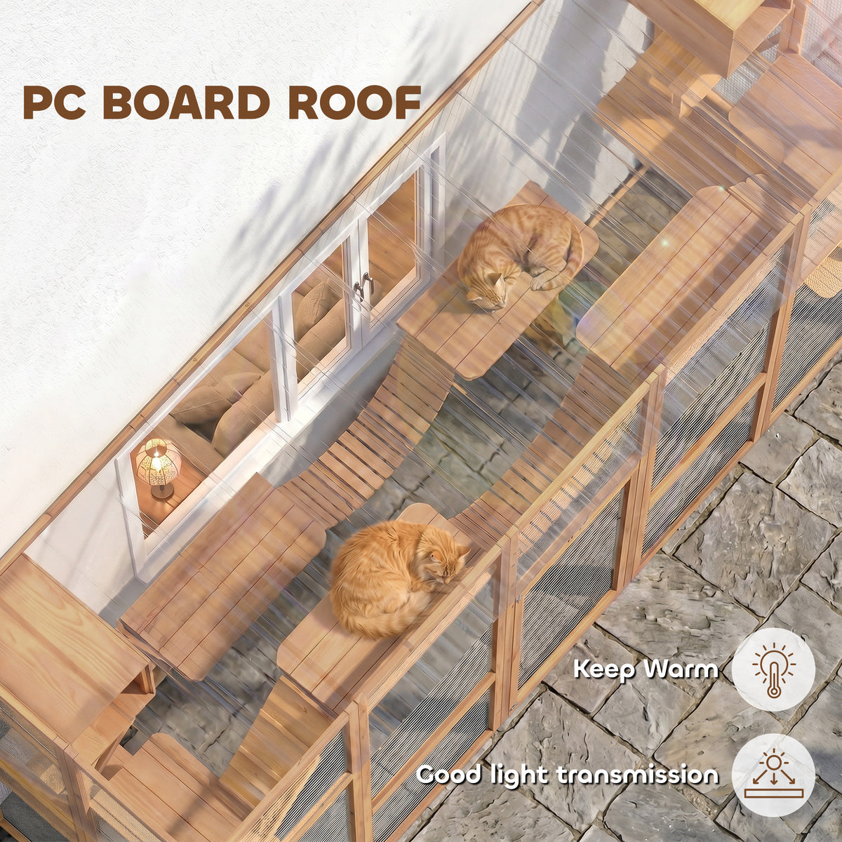 PawHut Catio Playground Cat Window Box Outside Enclosure for Multiple Cats w/ Shelves & Bridges, Orange