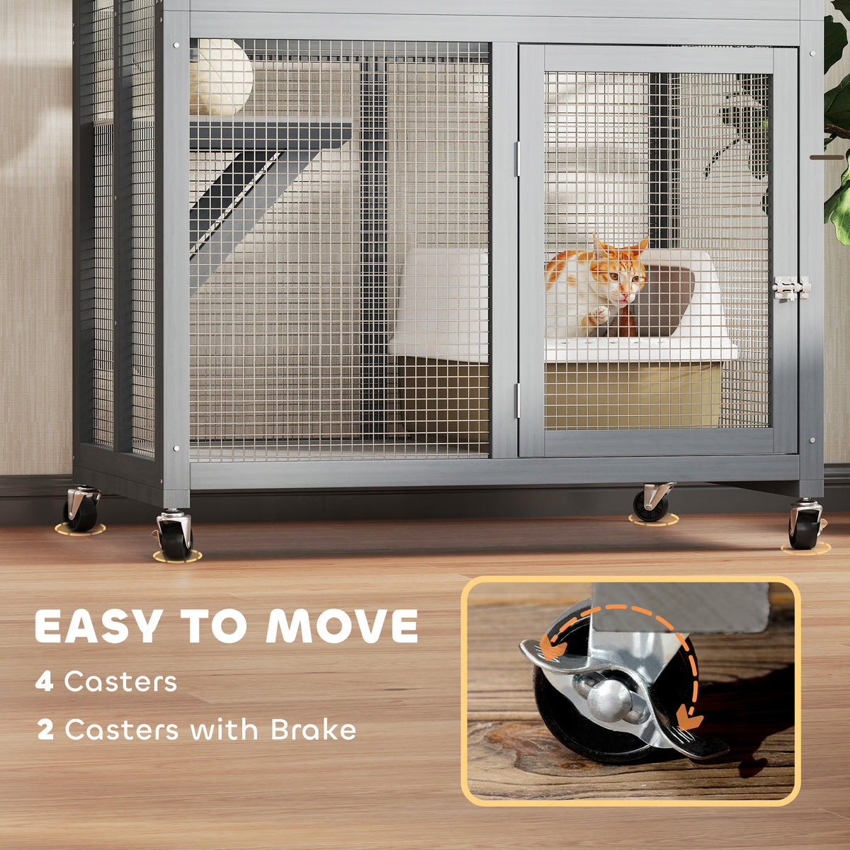 PawHut 74" Wooden Outdoor Cat House Catio with High Weight Capacity, Cat Cage Condo, Light Gray | Aosom.com