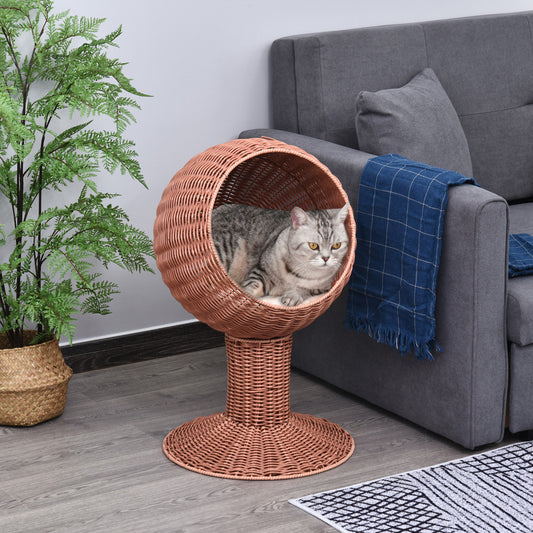 PawHut Elevated Cat Bed, Rotatable Egg Chair Pod, Thick Cushion, Natural Mat Grass Woven Kitty House, Brown | Aosom.com
