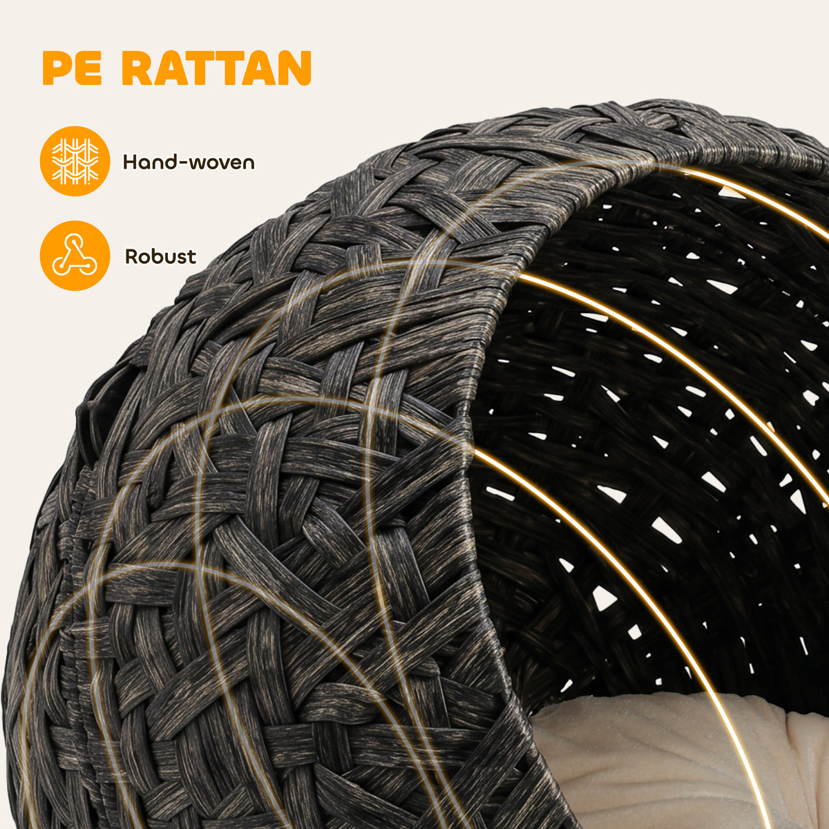 PawHut Rattan Cat Bed, Elevated Handwoven Cat Basket Bed with Soft Cushion and Metal Base