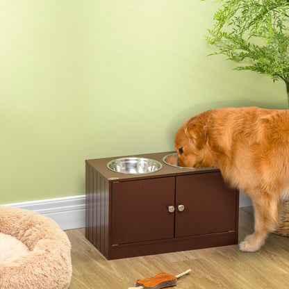 PawHut Elevated Dog Bowls with Storage Cabinet, Raised Dog Bowl Stand Pet Food Bowl Dog Feeding Station, Brown | Aosom.com