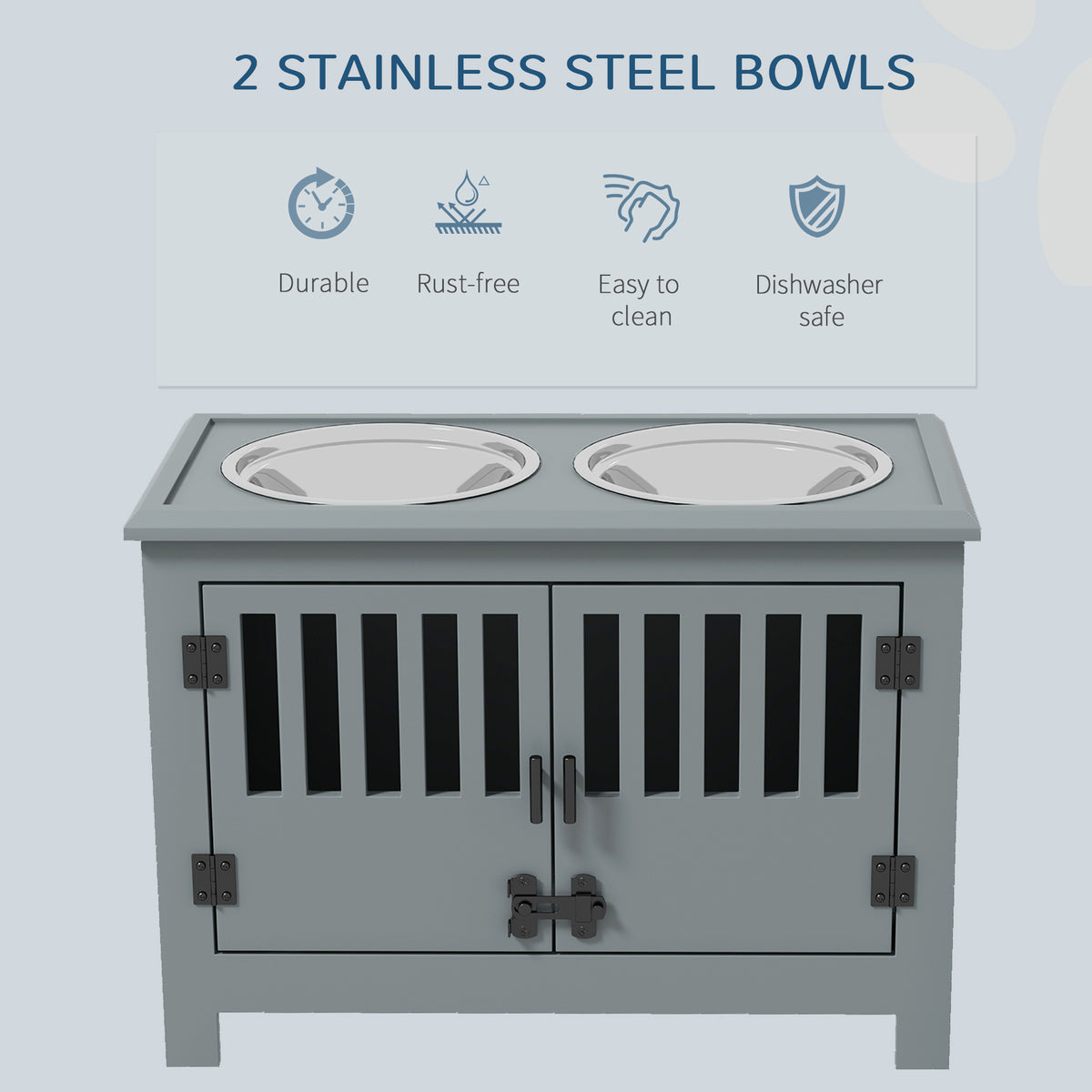 PawHut Pet Food Storage Cabinet with Bowls Raised Dog Feeding Station Gray | Aosom.com
