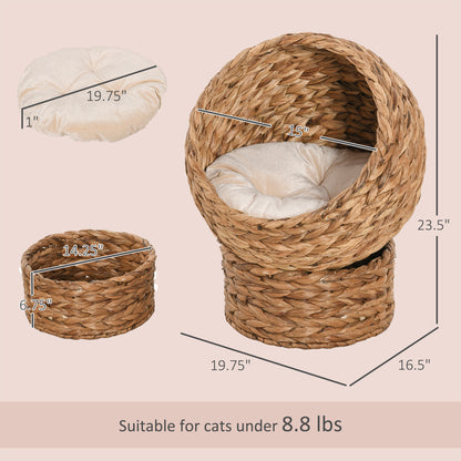 PawHut Wicker Elevated Cat Bed with Soft Cushion Brown Cat Egg Chair Shape Indoor | Aosom.com
