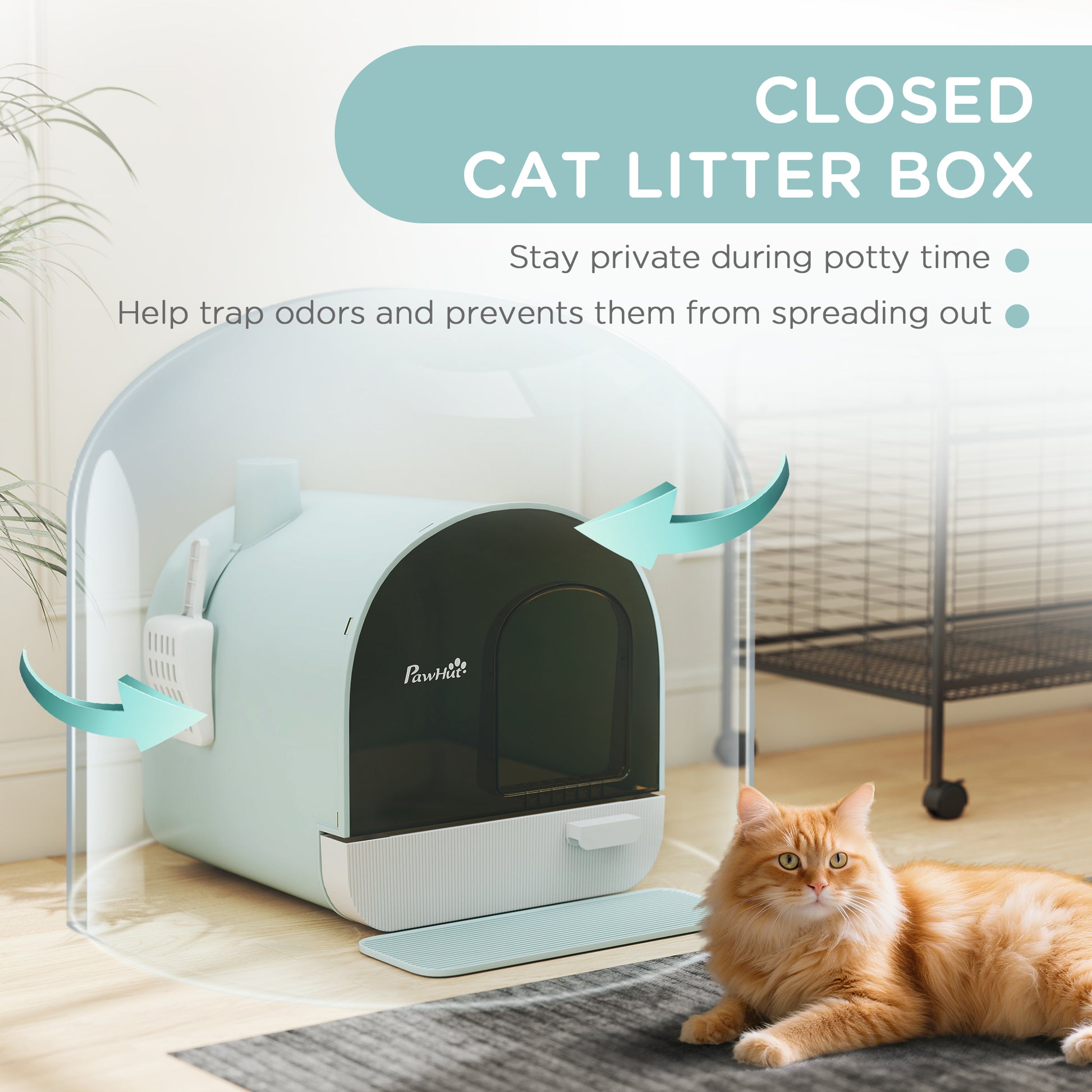 PawHut Covered Cat Litter Box, 17"x17"x18.5", Indoor with Lid, Tray, Scoop, Filter, Green | Aosom.com