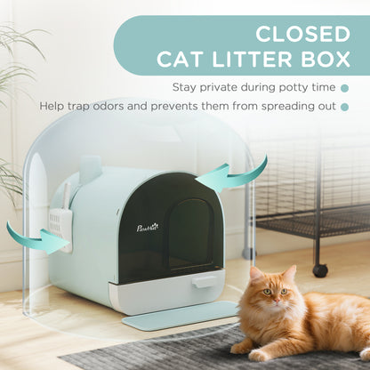 PawHut Covered Cat Litter Box, 17"x17"x18.5", Indoor with Lid, Tray, Scoop, Filter, Green | Aosom.com