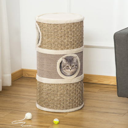PawHut 28" Multi-Level Cat Condo with Sisal Scratching Pad 3 Story Hideaway for Cats Brown | Aosom.com
