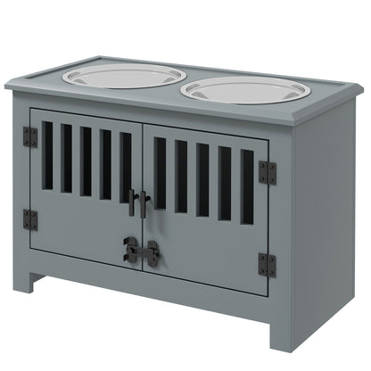 PawHut Pet Food Storage Cabinet with Bowls Raised Dog Feeding Station Gray | Aosom.com