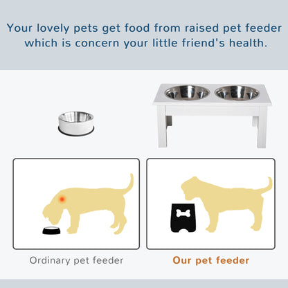 PawHut Wooden Dog Feeding Station with 2 Stainless Steel Bowls and Non-Slip Base Elegant White | Aosom.com