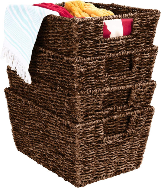 4-Tier Woven Basket Storage Tower