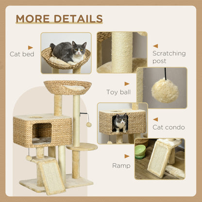 PawHut Cat Tree Tower for Indoor Cats with Scratching Posts Condo Beige | Aosom.com