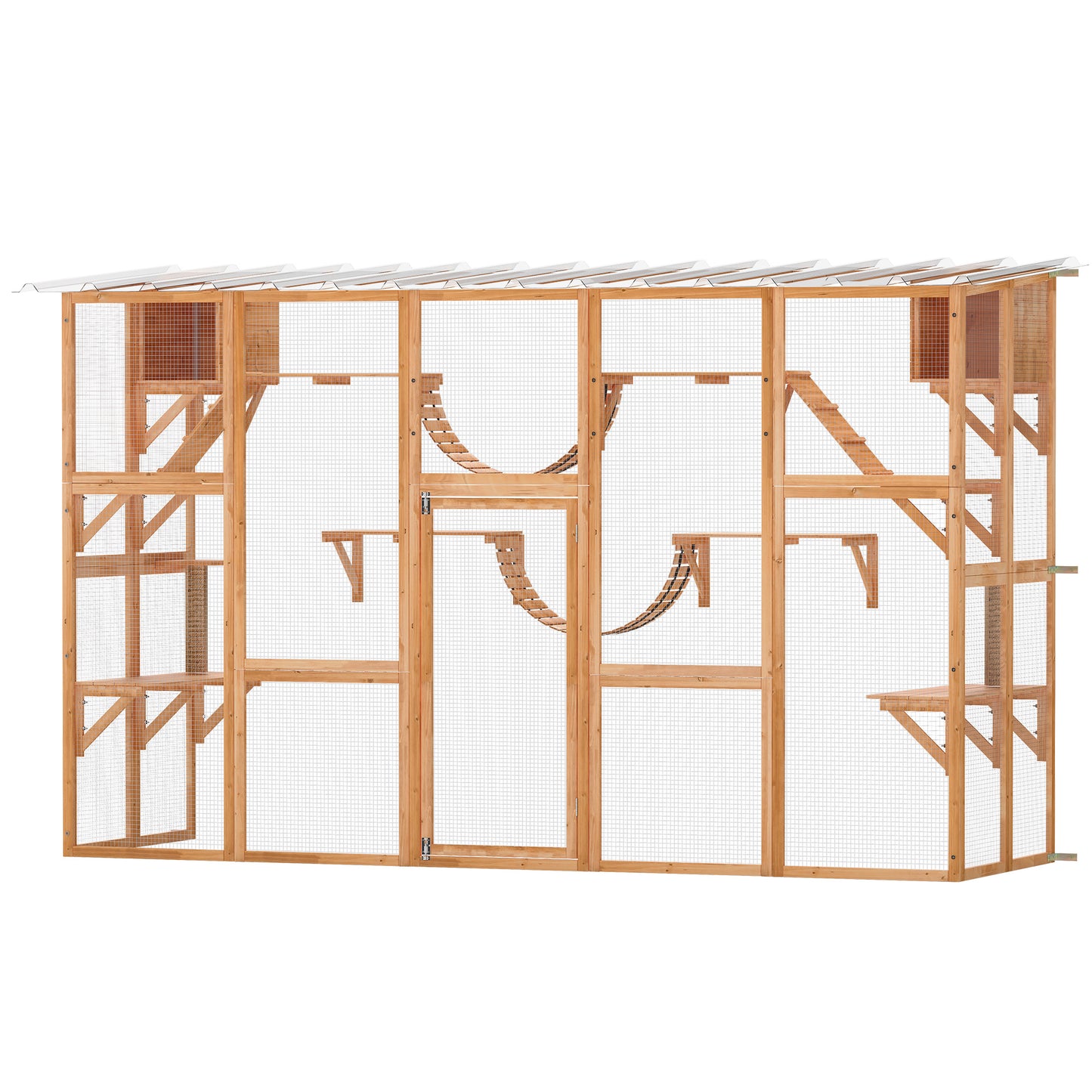 PawHut Catio Playground Cat Window Box Outside Enclosure for Multiple Cats w/ Shelves & Bridges, Orange