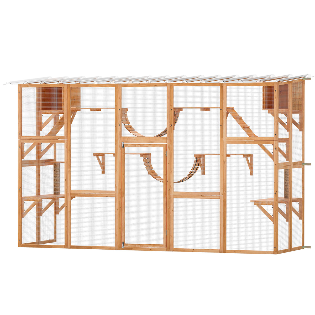 PawHut Catio Playground Cat Window Box Outside Enclosure for Multiple Cats w/ Shelves & Bridges, Orange