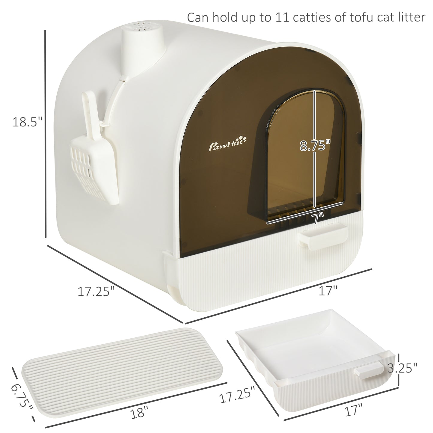 PawHut Covered Cat Litter Box with Lid, Scoop, and Filter, Sleek White | Aosom.com