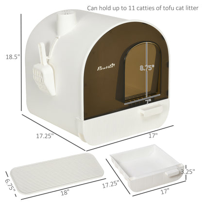 PawHut Covered Cat Litter Box with Lid, Scoop, and Filter, Sleek White | Aosom.com