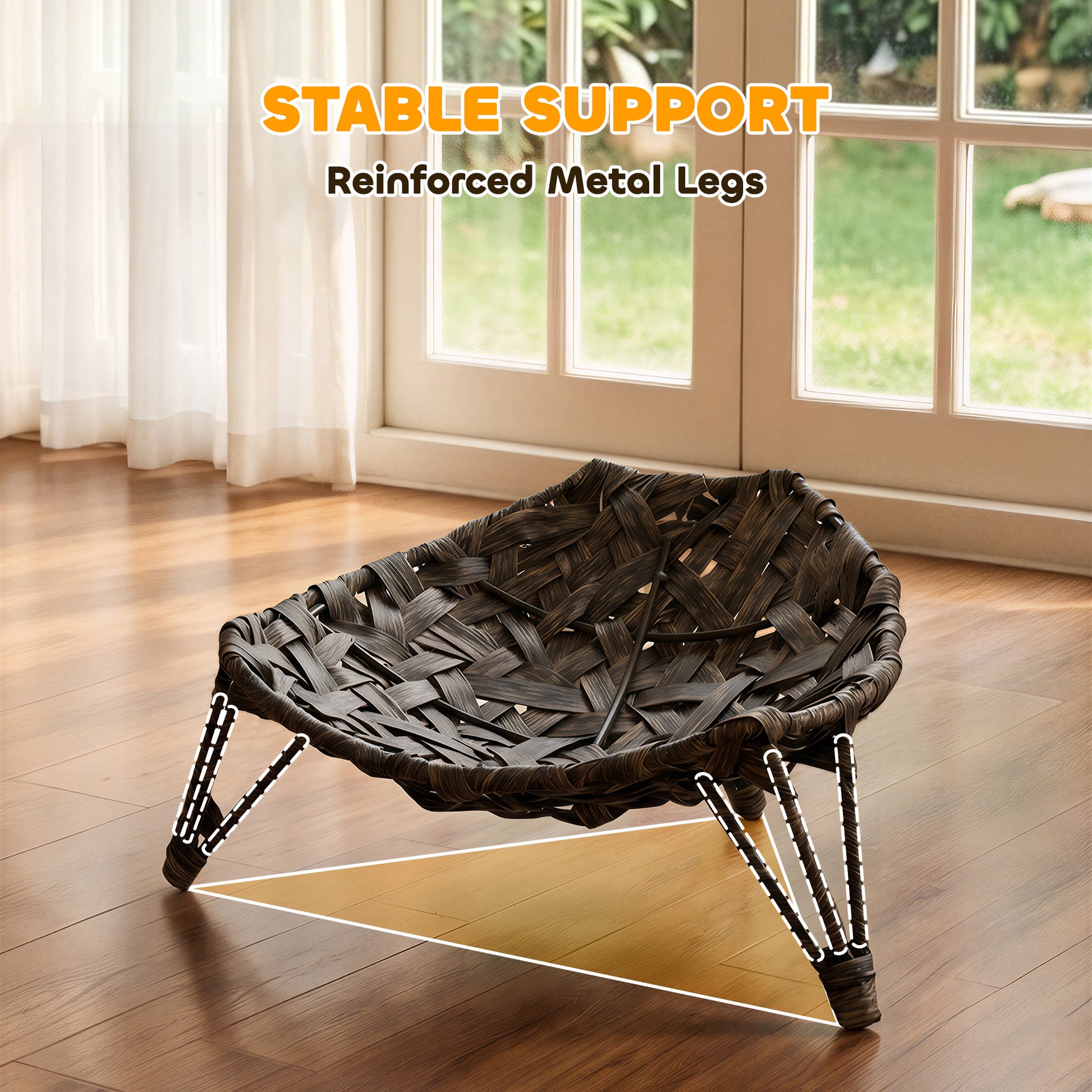 PawHut Rattan Cat Bed, Elevated Handwoven Cat Basket Bed with Soft Cushion and Metal Base