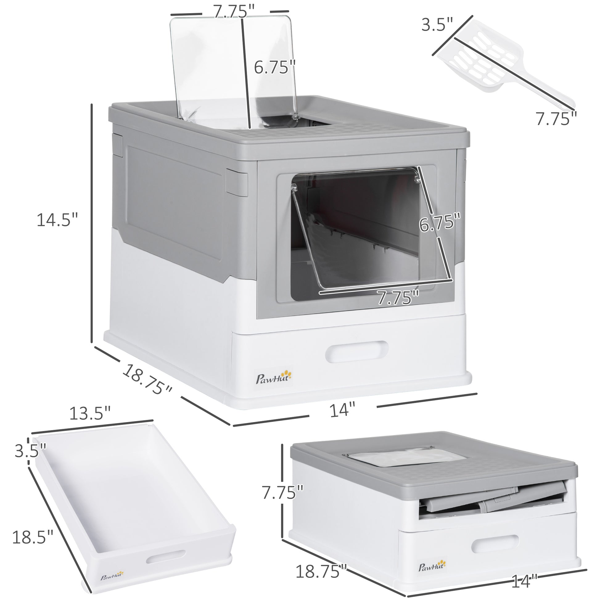 PawHut Fully Enclosed Cat Litter Box, Front Entry, Top Exit, Easy Clean, Gray | Aosom.com