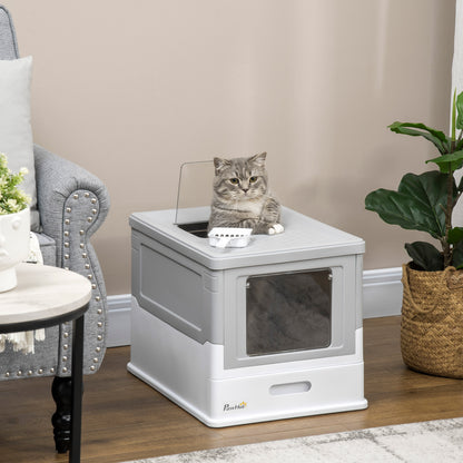 PawHut Fully Enclosed Cat Litter Box, Front Entry, Top Exit, Easy Clean, Gray | Aosom.com