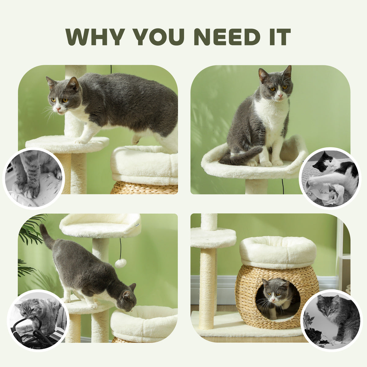 PawHut 31" Cat Tree House, Indoor Cat Activity Center with Scratching Posts, Cat Condo, Beds, Platform and Toy Ball, Cream White | Aosom.com