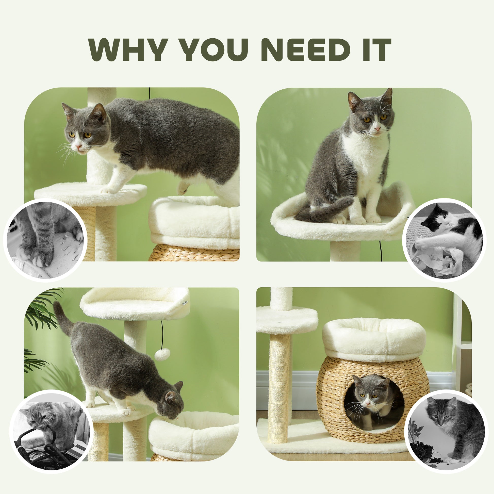 PawHut 31" Cat Tree House, Indoor Cat Activity Center with Scratching Posts, Cat Condo, Beds, Platform and Toy Ball, Cream White | Aosom.com