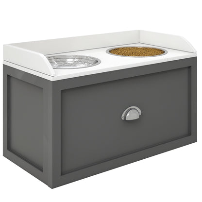 PawHut Elevated Dog Bowl Station with Storage Drawer 21L Capacity & 2 Stainless Bowls Gray | Aosom.com