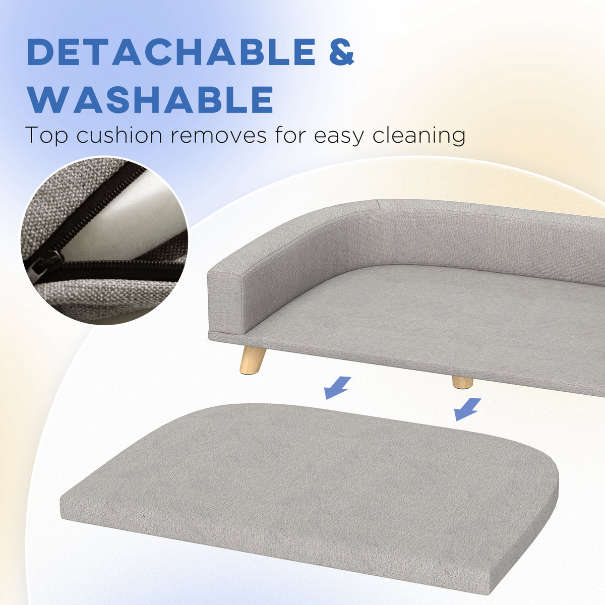 PawHut Dog Sofa Couch Bed with Washable Cushion for Large Dogs, Cats, Gray| Aosom.com
