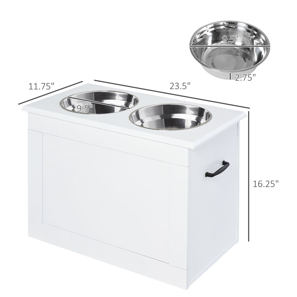 PawHut White Raised Pet Dining Station with Food Storage and Steel Bowls for Big Pups | Aosom.com