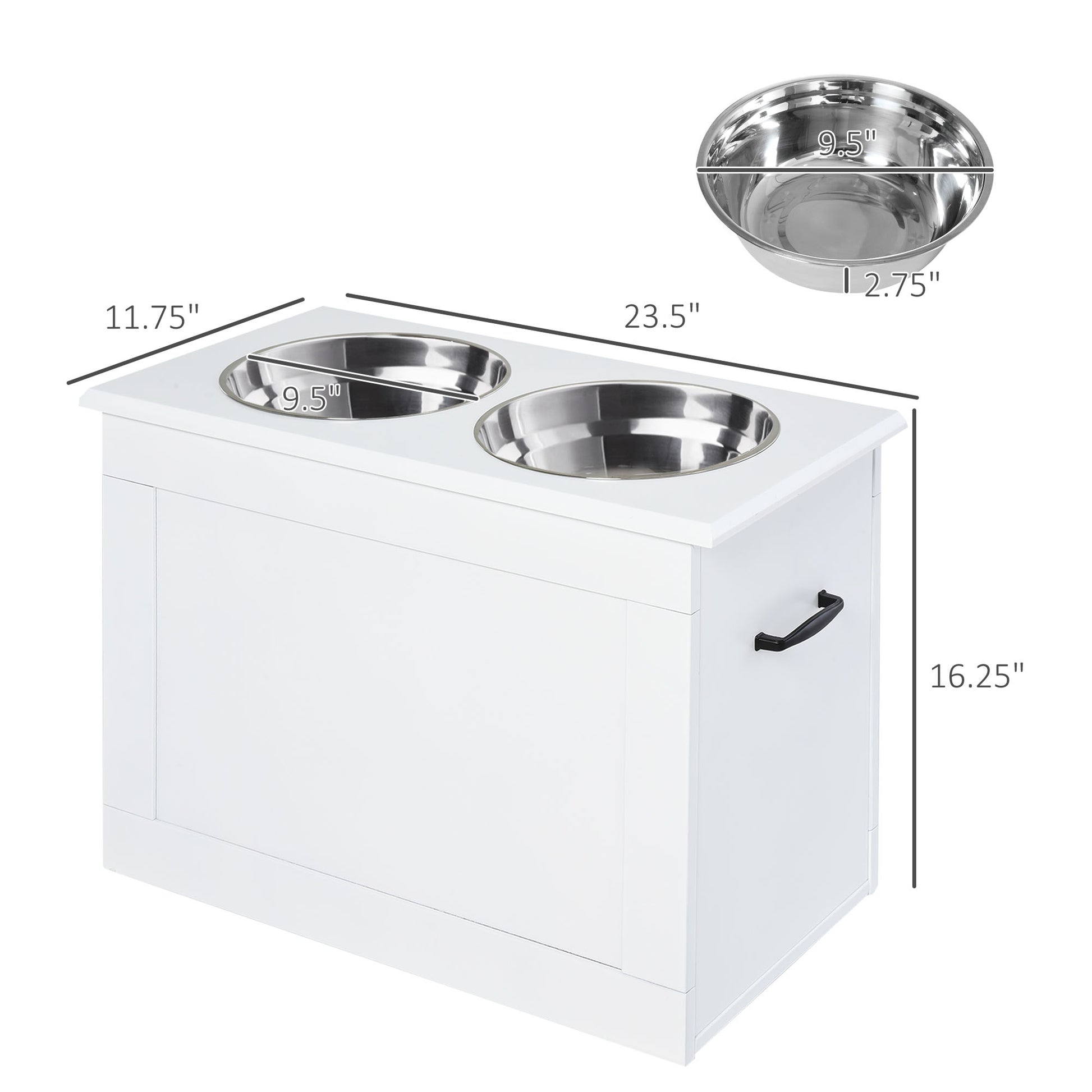 PawHut White Raised Pet Dining Station with Food Storage and Steel Bowls for Big Pups | Aosom.com