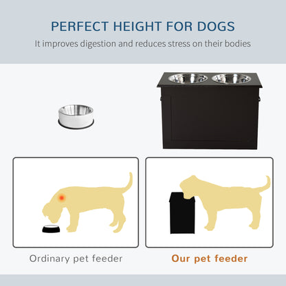 PawHut Raised Dog Feeding Station with 2 Stainless Steel Bowls Storage Large Pets Dark Brown | Aosom.com