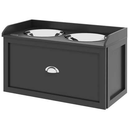 PawHut Pet Feeding Station Pet Dish Bowl Set with Storage, 2 Elevated Dog Bowls for Large Sized Dogs, Black | Aosom.com