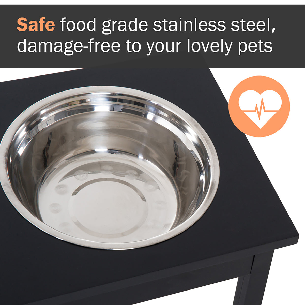 PawHut 23" Modern Decorative Dog Bone Wooden Heavy Duty Elevated Dog Bowl Feeding Station - Black