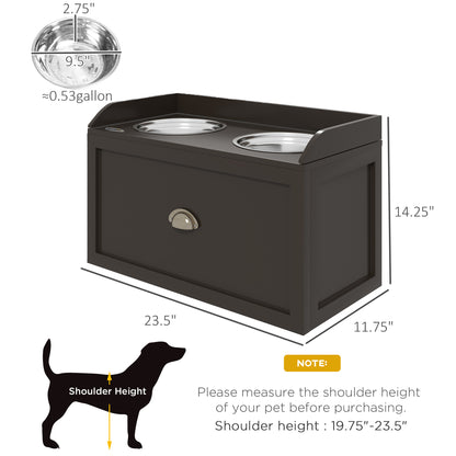PawHut Large Elevated Dog Bowls with Storage Drawer Containing 21L Capacity Raised Dog Feeding Station with 2 Stainless Steel Bowls Brown | Aosom.com