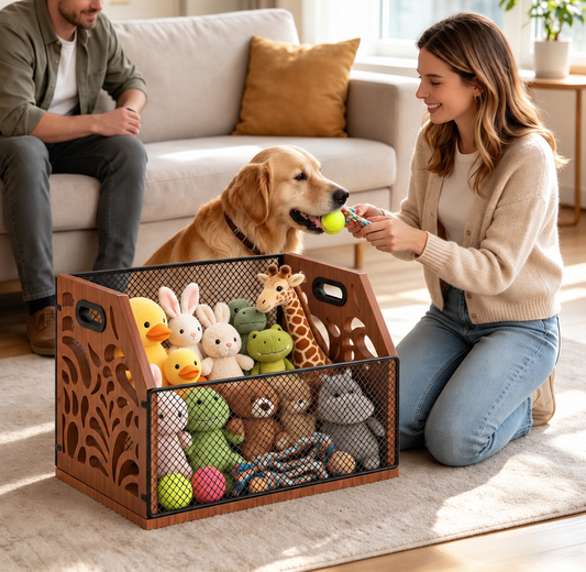 Chew-Resistant Wood Dog Toy Bin