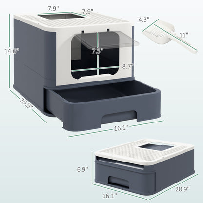 PawHut Cat Litter Box with Lid, Scoop, Front Entry, and Top Exit for Large Cats Up to 13 lbs., White | Aosom.com
