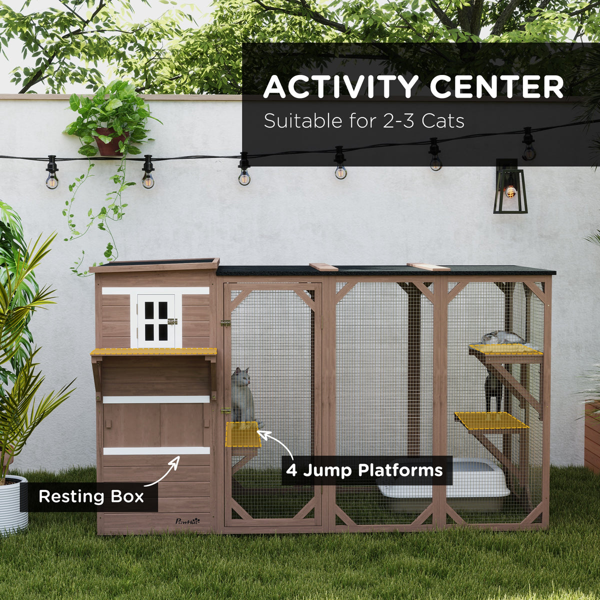 PawHut Large Outdoor Cat House for 3 Kitties, Multi-Level Design with Big Hiding Areas 2 Stories & Multiple Platforms Cat Condo