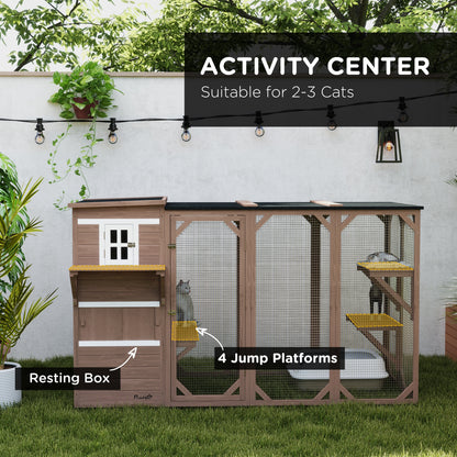 PawHut Large Outdoor Cat House for 3 Kitties, Multi-Level Design with Big Hiding Areas 2 Stories & Multiple Platforms Cat Condo