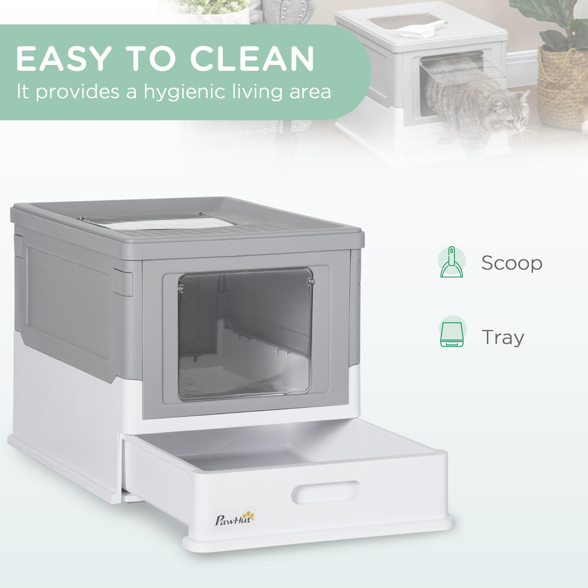 PawHut Fully Enclosed Cat Litter Box, Front Entry, Top Exit, Easy Clean, Gray | Aosom.com