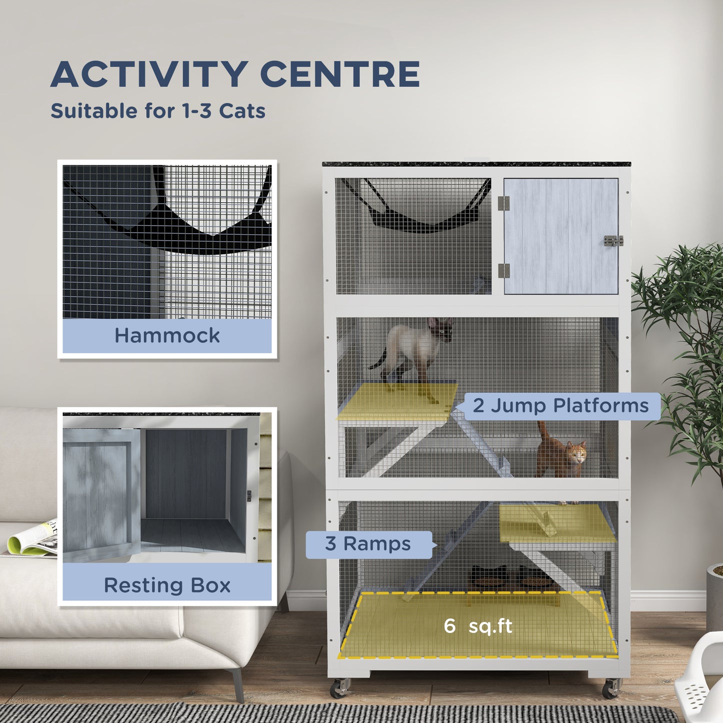 PawHut Outdoor Cat Enclosure Catio for Cats with Wheels, Weatherproof Catio with Multi-Level, Hammock for 1-3 cats up to 12lbs, Gray | Aosom.com