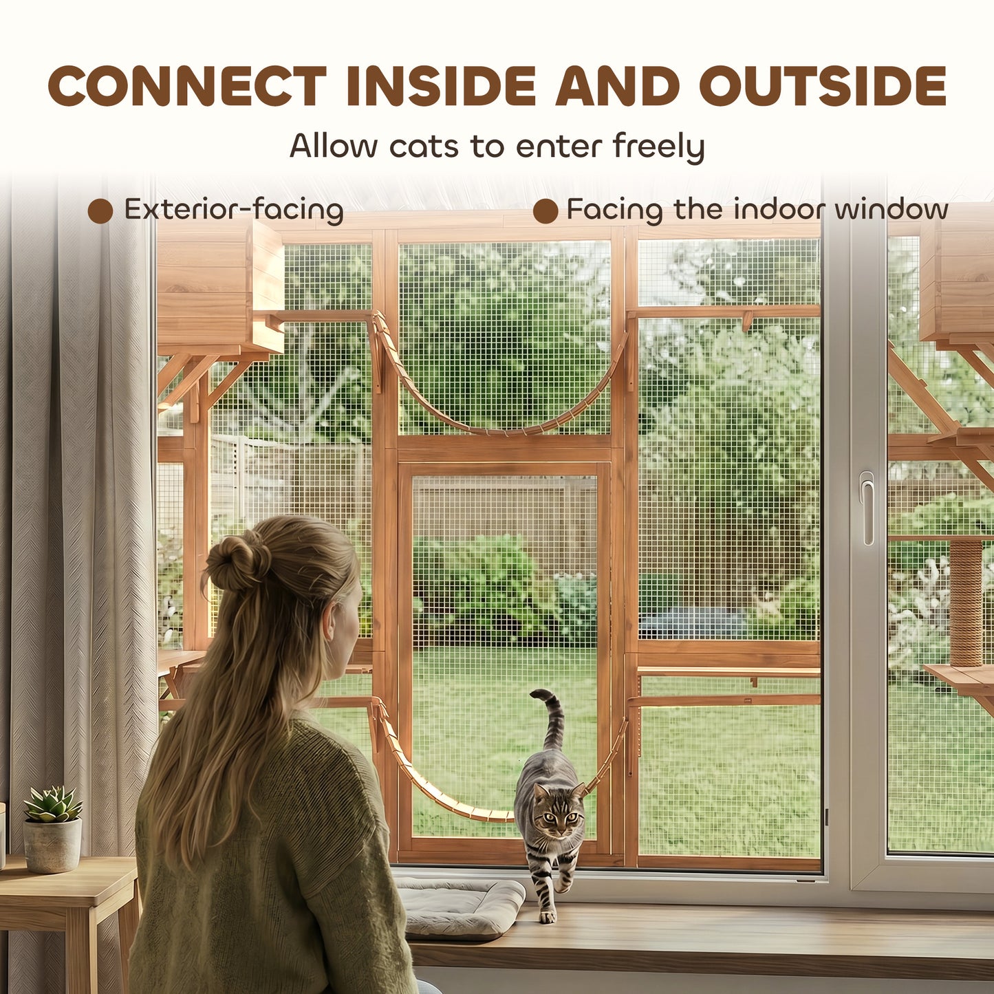 PawHut Catio Playground Cat Window Box Outside Enclosure for Multiple Cats w/ Shelves & Bridges, Orange