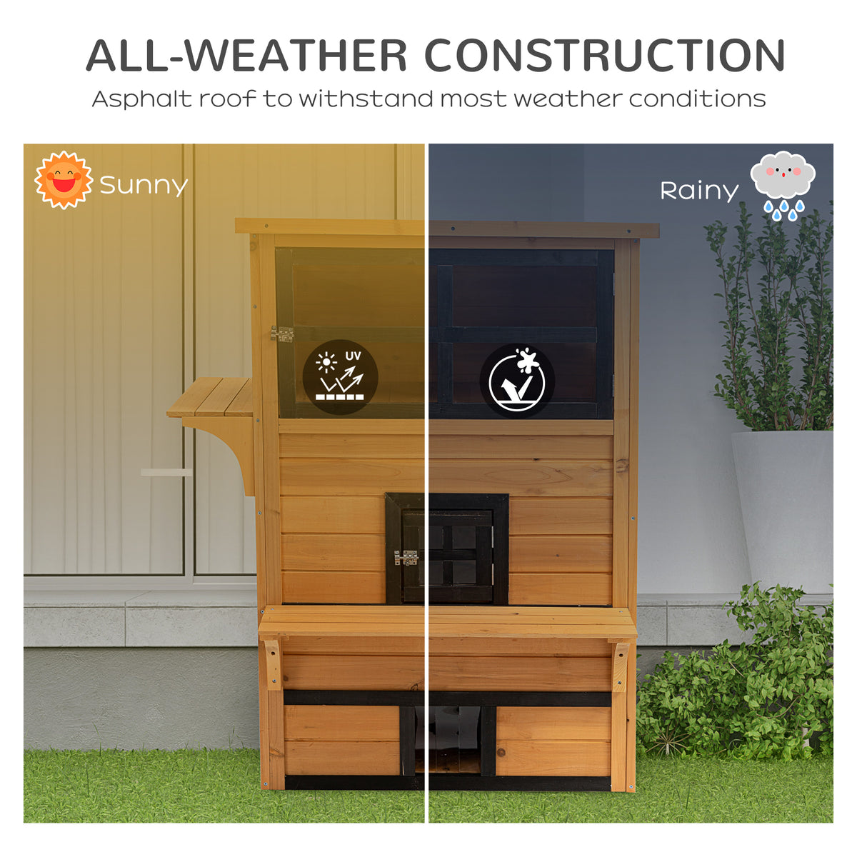 PawHut 3-Tier Cat House Feral Cat House, Outdoor Kitten Condo with Raised Floor, Asphalt Roof, Escape Door, Jumping Platform, Yellow| Aosom.com