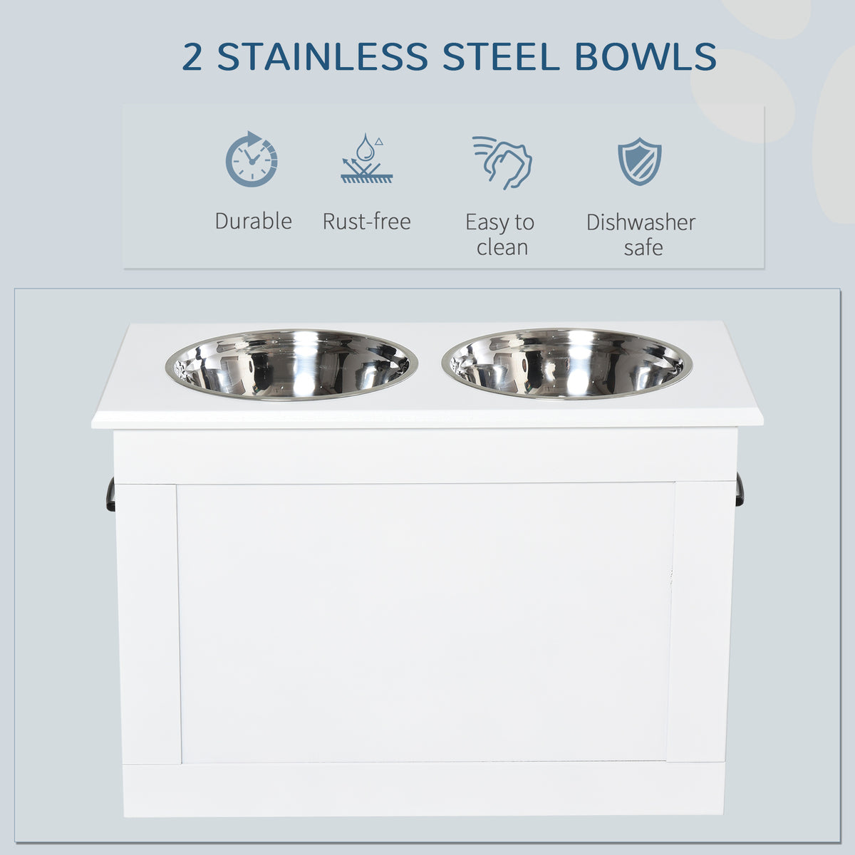 PawHut White Raised Pet Dining Station with Food Storage and Steel Bowls for Big Pups | Aosom.com