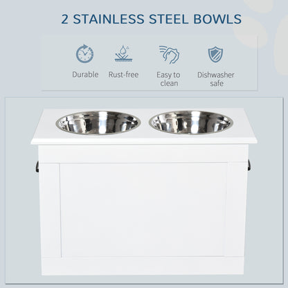 PawHut White Raised Pet Dining Station with Food Storage and Steel Bowls for Big Pups | Aosom.com