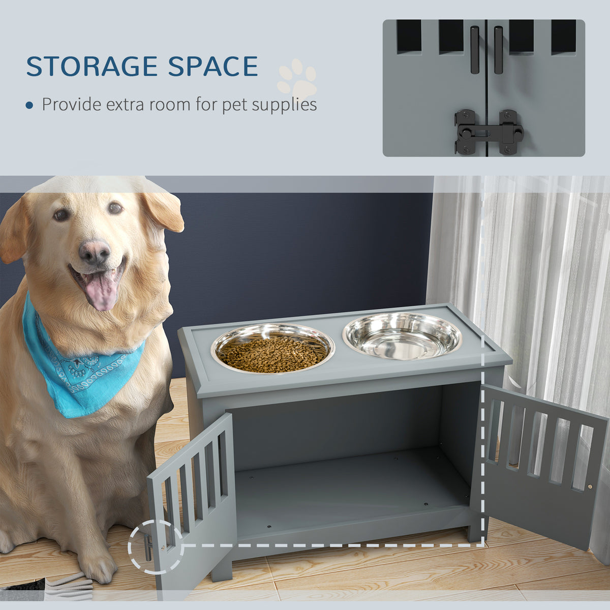 PawHut Pet Food Storage Cabinet with Bowls Raised Dog Feeding Station Gray | Aosom.com