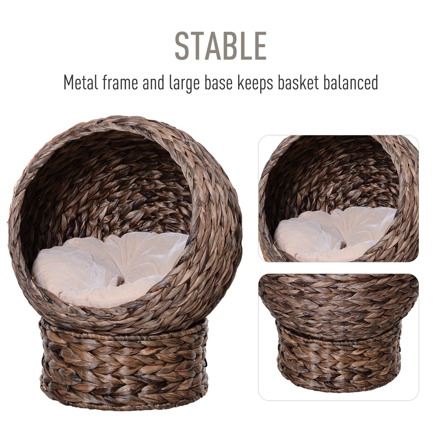 PawHut Handmade Wicker Elevated Cat Bed with Cushion Dark Brown for Kittens | Aosom.com