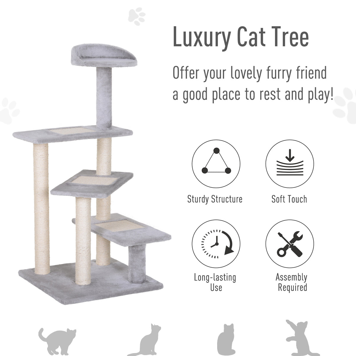 PawHut 40" Modern Cat Tree, 5 Level Revolving Steps Kitten Scratcher Stairs Climbing Tower, Activity Center Rest Post Plush Perch Pet Furniture, Gray