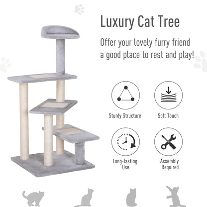 PawHut 40" Modern Cat Tree, 5 Level Revolving Steps Kitten Scratcher Stairs Climbing Tower, Activity Center Rest Post Plush Perch Pet Furniture, Gray
